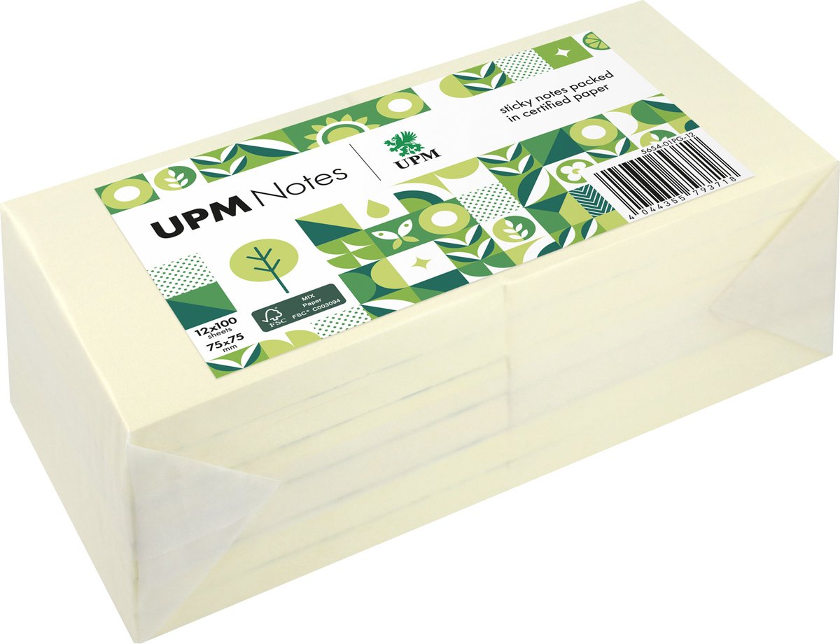 Info Notes Upm sticky notes - pastel - 12 x 100 vel - 75x75mm - geel - in-5654-01pg12