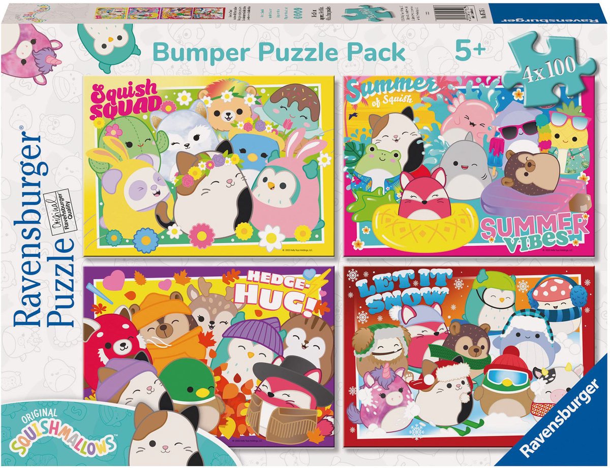 Ravensburger Squishmallows puzzel 4-in-1, 100 stukjes