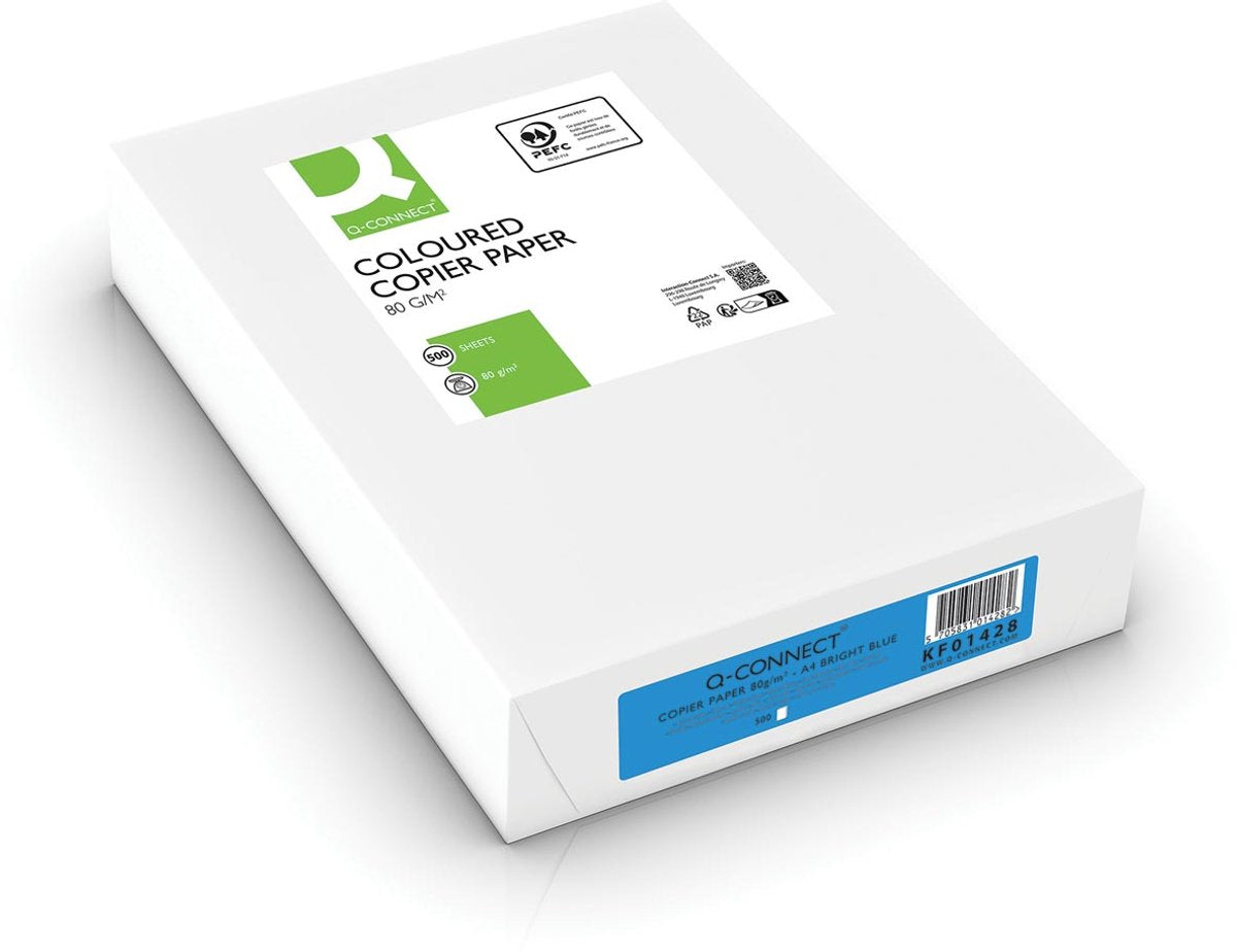 Q-CONNECT gekleurd kopieerpapier | a4 | 80g | pak van 500 vel | felblauw
