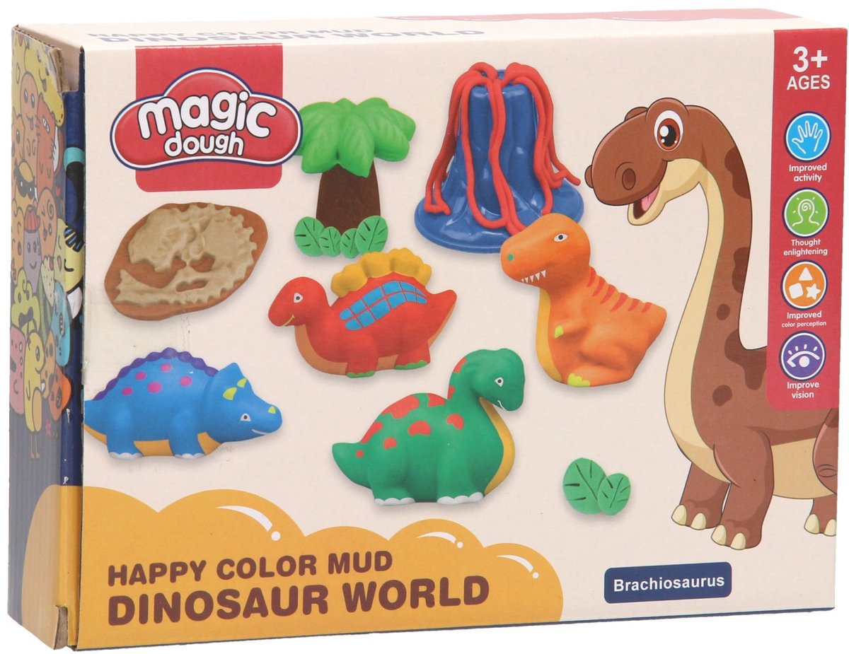 Lobbes Speelgoed BV Lobbes kleisetje dino's - klei speelgoed voor kinderen - 4 kleuren.