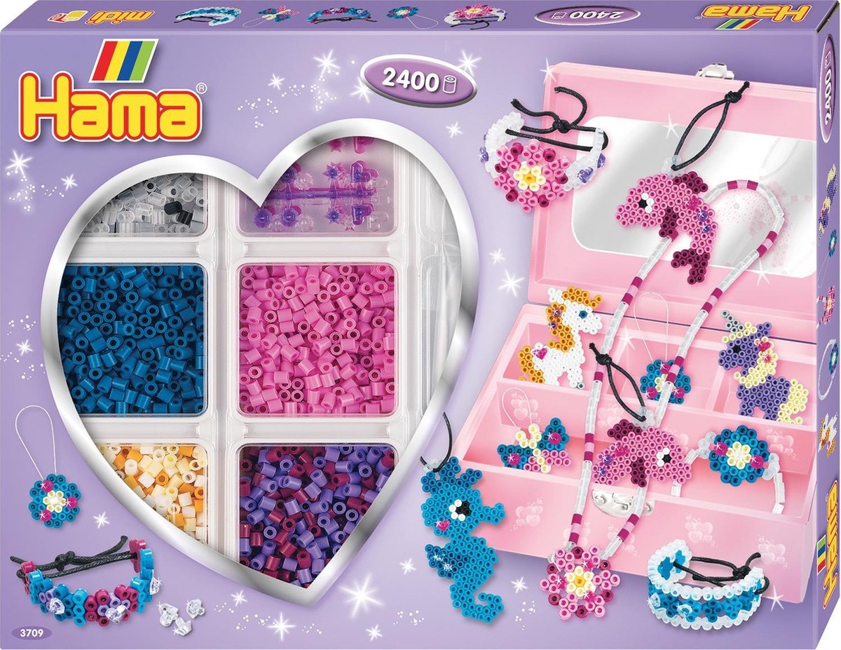 Merkloos Sans Marque Hama midi strijkkralenset sieraden maken paars, 2400st.