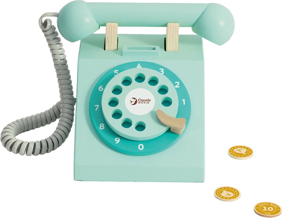 Classic World houten retro telefoon turquoise