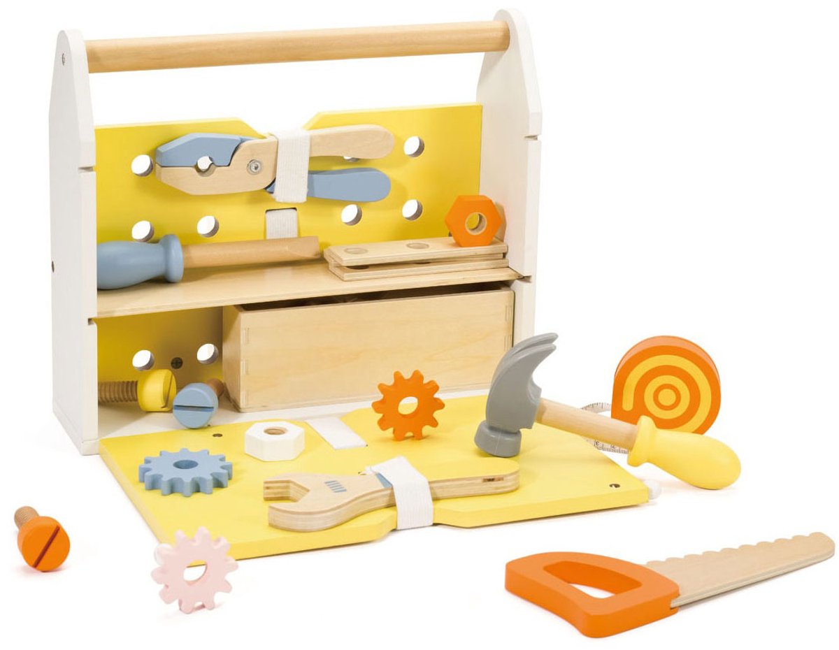 Classic World houten gereedschapskist modern - speelgoedset 27-delig.