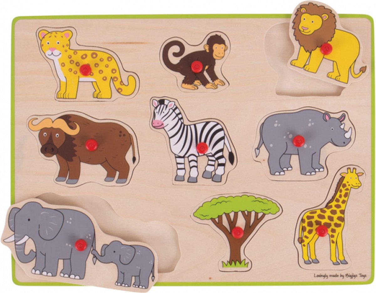 BIGJIGS houten knoppuzzel safari - 9 stukjes