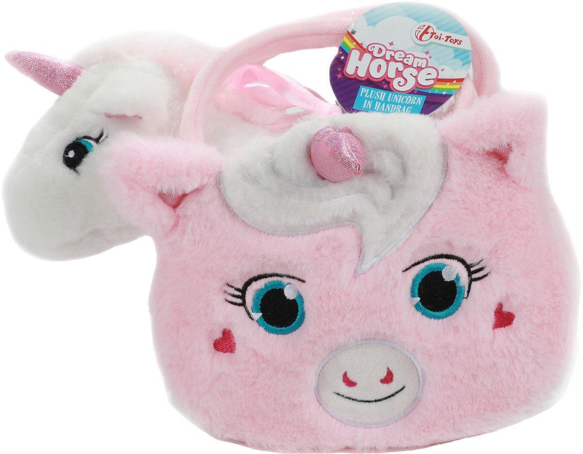 Toi Toys BV Knuffel eenhoorn in pluche eenhoorntasje (2 ass.) | eenhoorn | pluche | kindertas | knuffeltje | unicorn