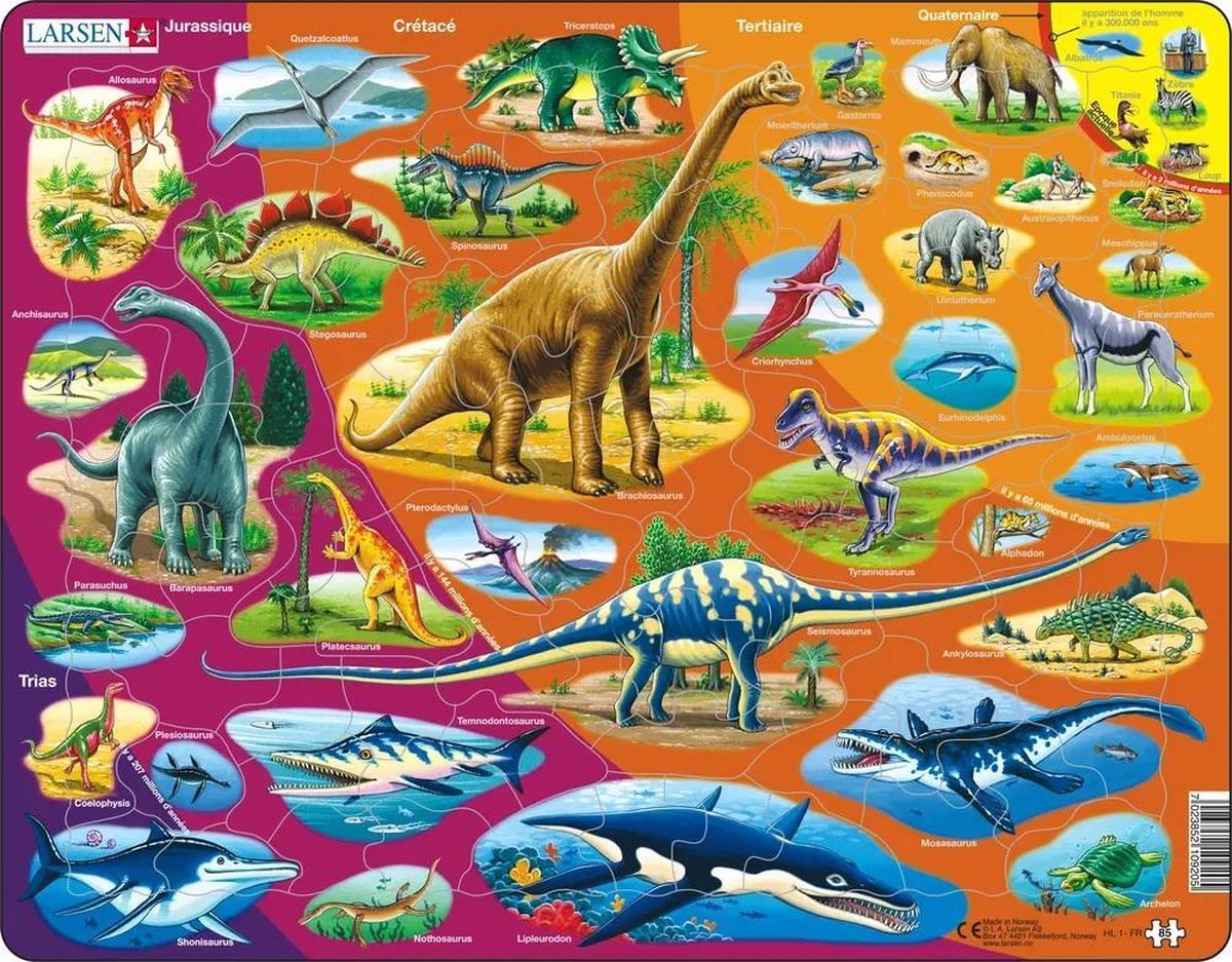 Larsen Puzzle maxi l'histoire naturelle de la période trias jusqu'à aujourd'hui (en français) - 85 pièces