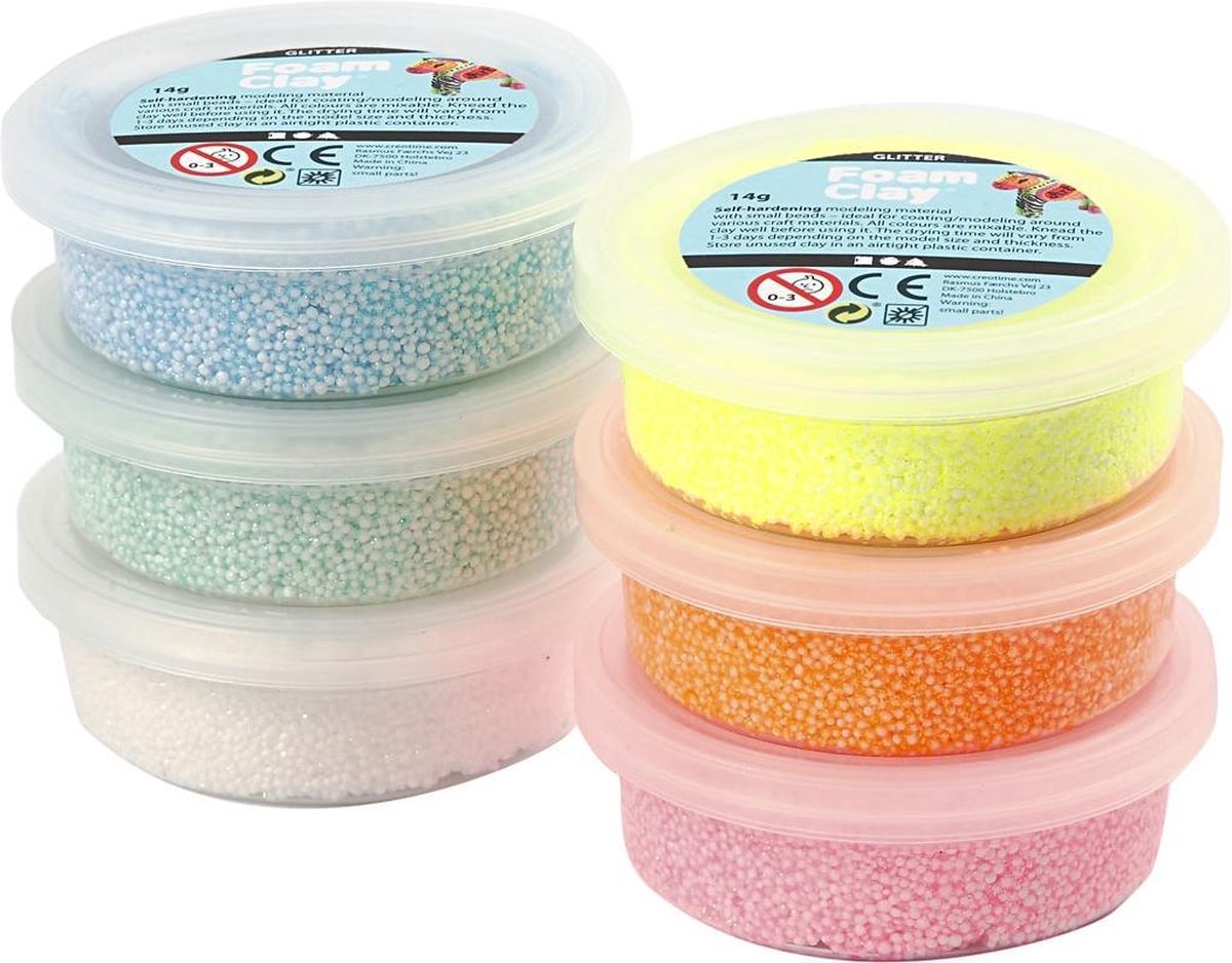 Foam Clay ®, glitter, pastelkleuren, 14 gr, 6 doosje