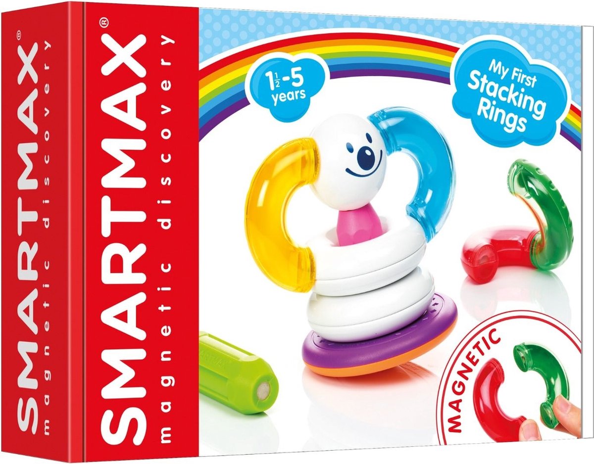 SmartMax my first stacking rings - magnetische stapelringen - bouwset met dubbelzijdige wiebelbasis - educatief speelgoed voor peuters - vanaf 1 jaar