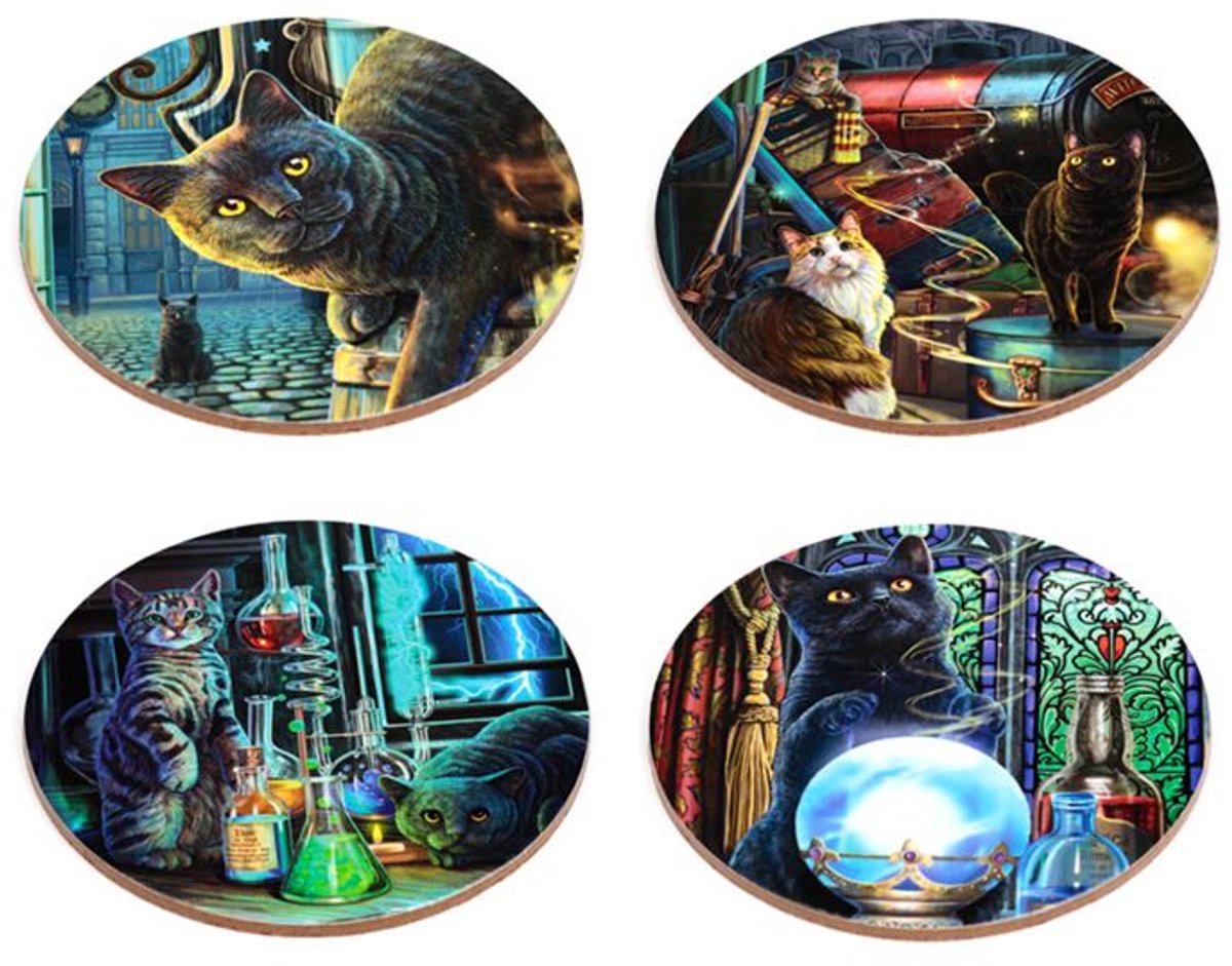 Puckator Onderzetters - lisa parker magische katten - magical cats - set 4 stuks - 10cm