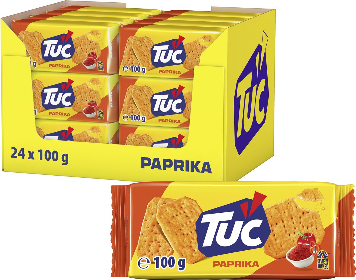 Tuc crackers paprika - 24 x 100g - zoutje - voor de borrel - ovengebakken - zoutjes - crackers - snack - lekker bij de film
