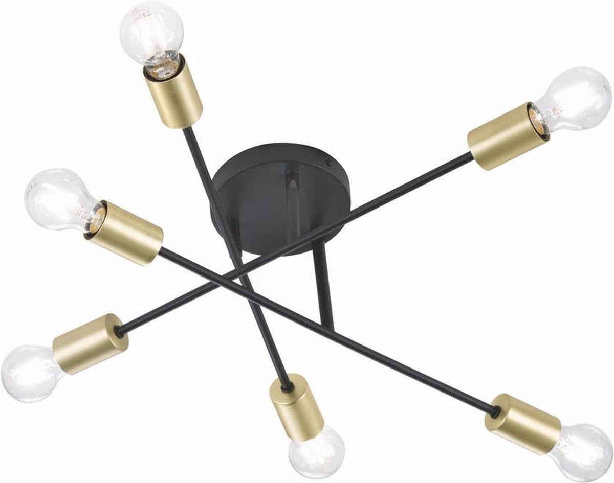 TRIO cross - plafondlamp - zwart mat - excl. 6x e27 6 w - zwenkbaar - plafondbevestiging
