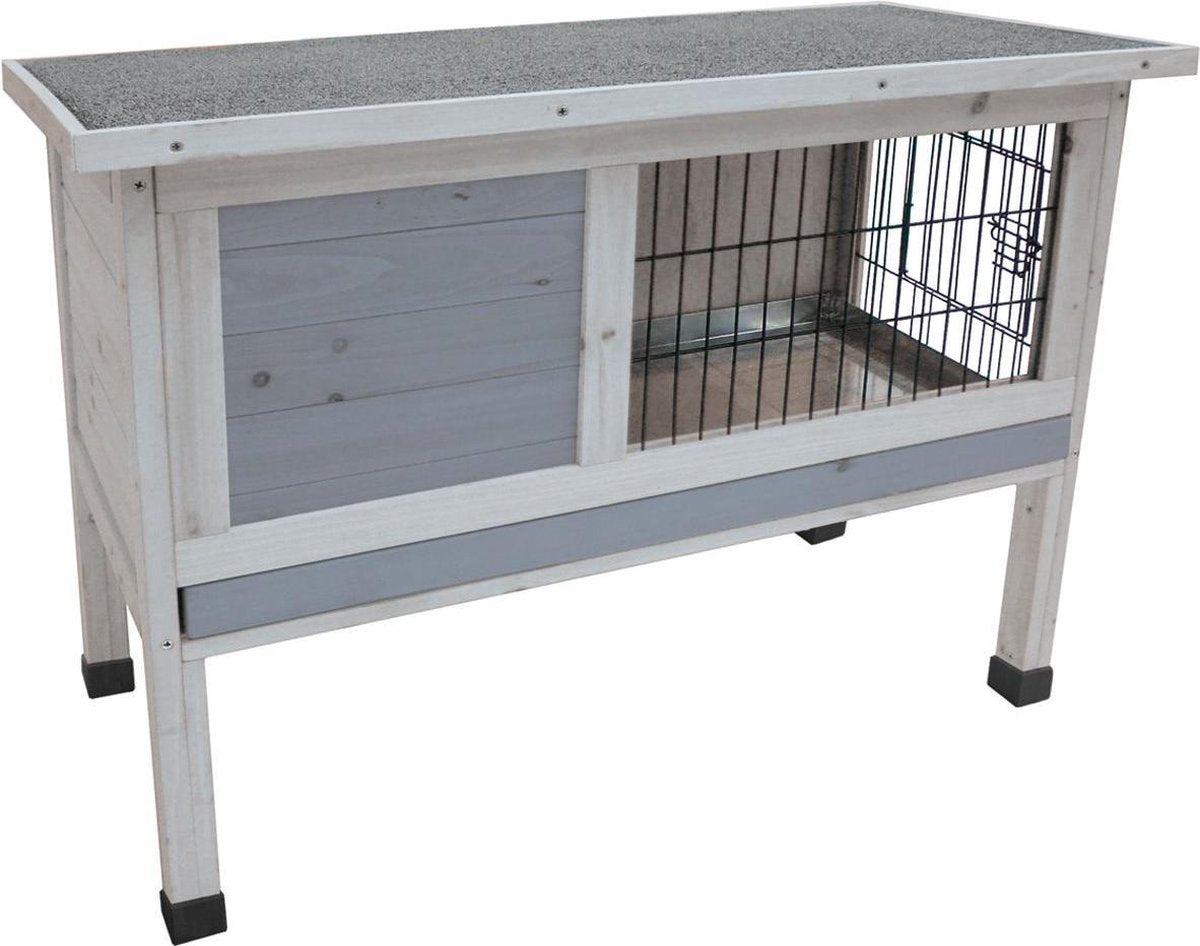 Flamingo Konijnenhok – compact konijnenhok voor buiten met nachthok en uitzichtgedeelte – 91x45x72 cm – konijnenhok bugs cottage grijs