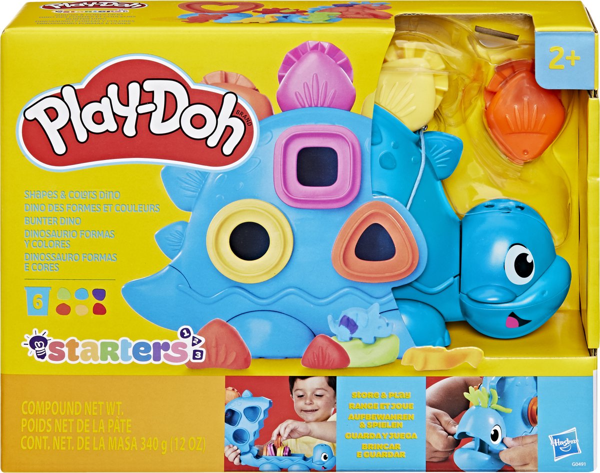 Play-Doh stavormen en kleuren dino - 6 kleipotjes