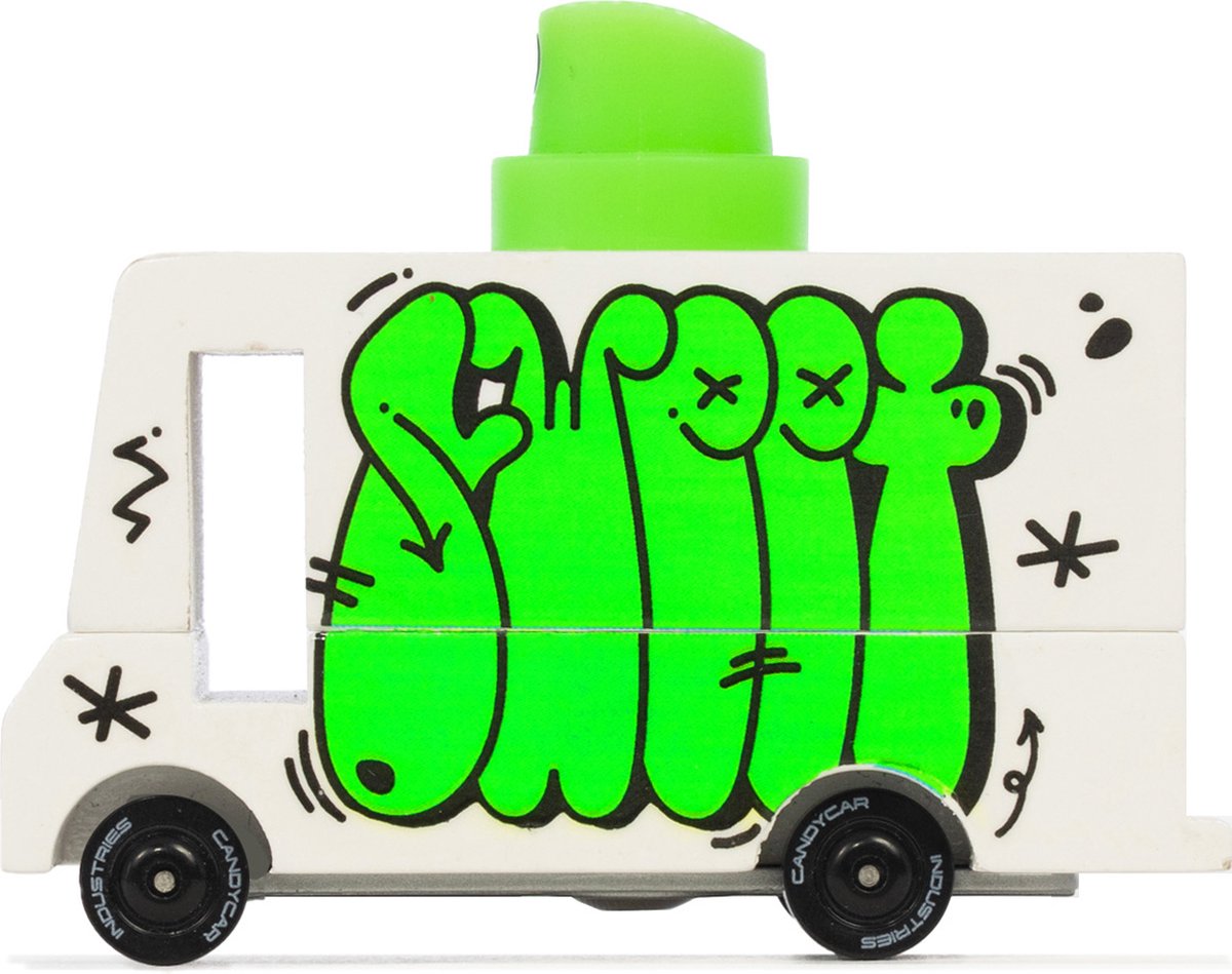 CandyLab speelgoedauto busje graffiti green - houten candycar.