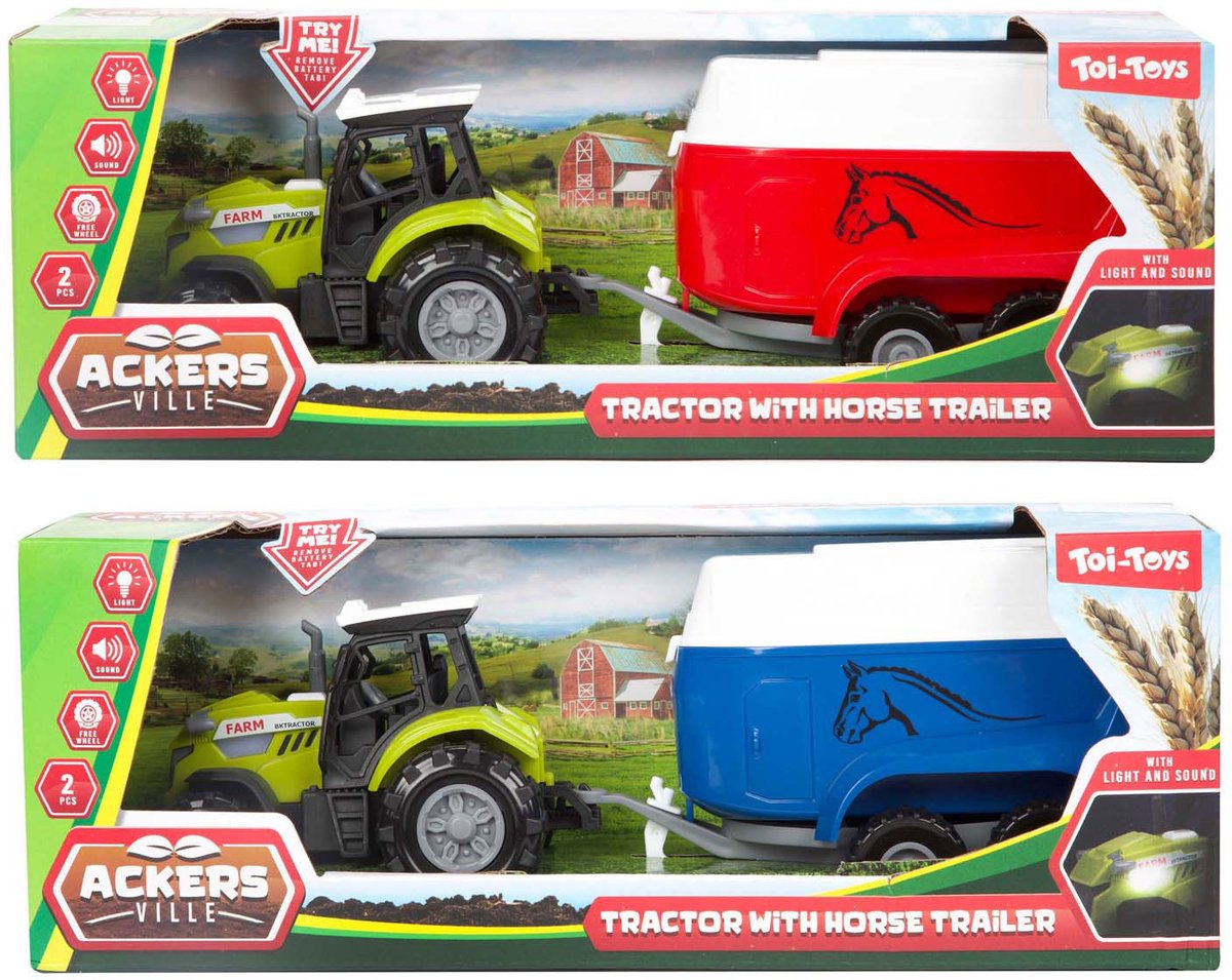 Toi-Toys Ackers ville tractor en trailer met licht en geluid, 10cm