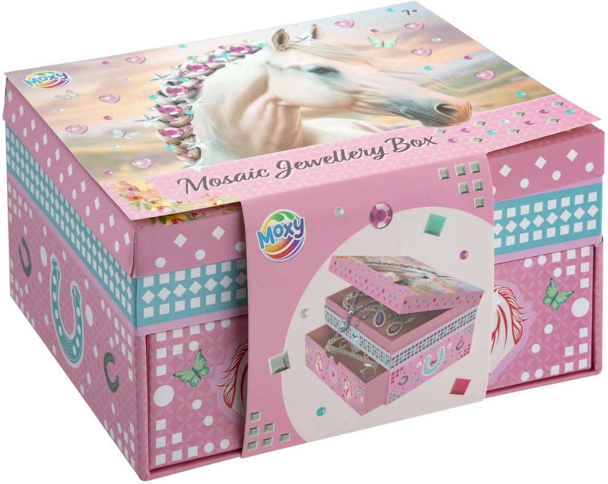 MOXY Paarden juwelendoos mozaiek versieren - knutselset sieradendoosje - creatief speelgoed meisjes vanaf 3 jaar - cadeautip