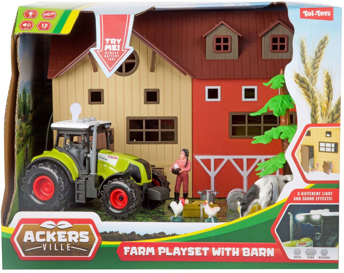 Toi-Toys Ackers ville boerderij met tractor licht en geluid speelset, 12dlg.