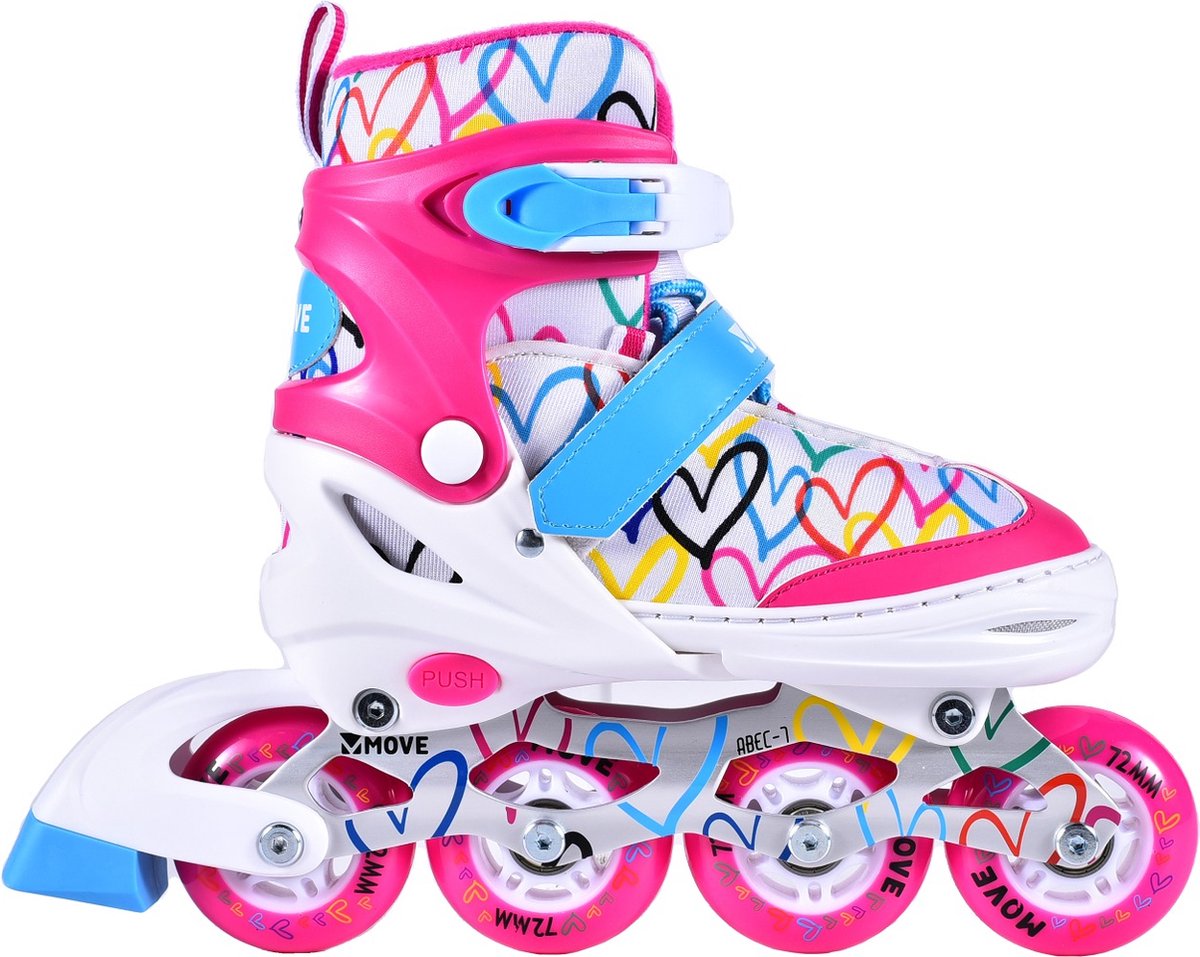 Move Inline skates - love s 30-33 - wit roze - verstelbaar maat 30 tot 33