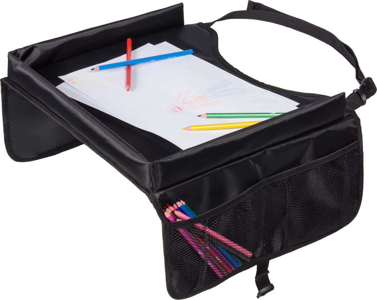 Dooky® Dooky travel table – reistafel voor kinderzitje, buggy auto – opbergvakken verhoogde rand – duurzaam eenvoudig te reinigen