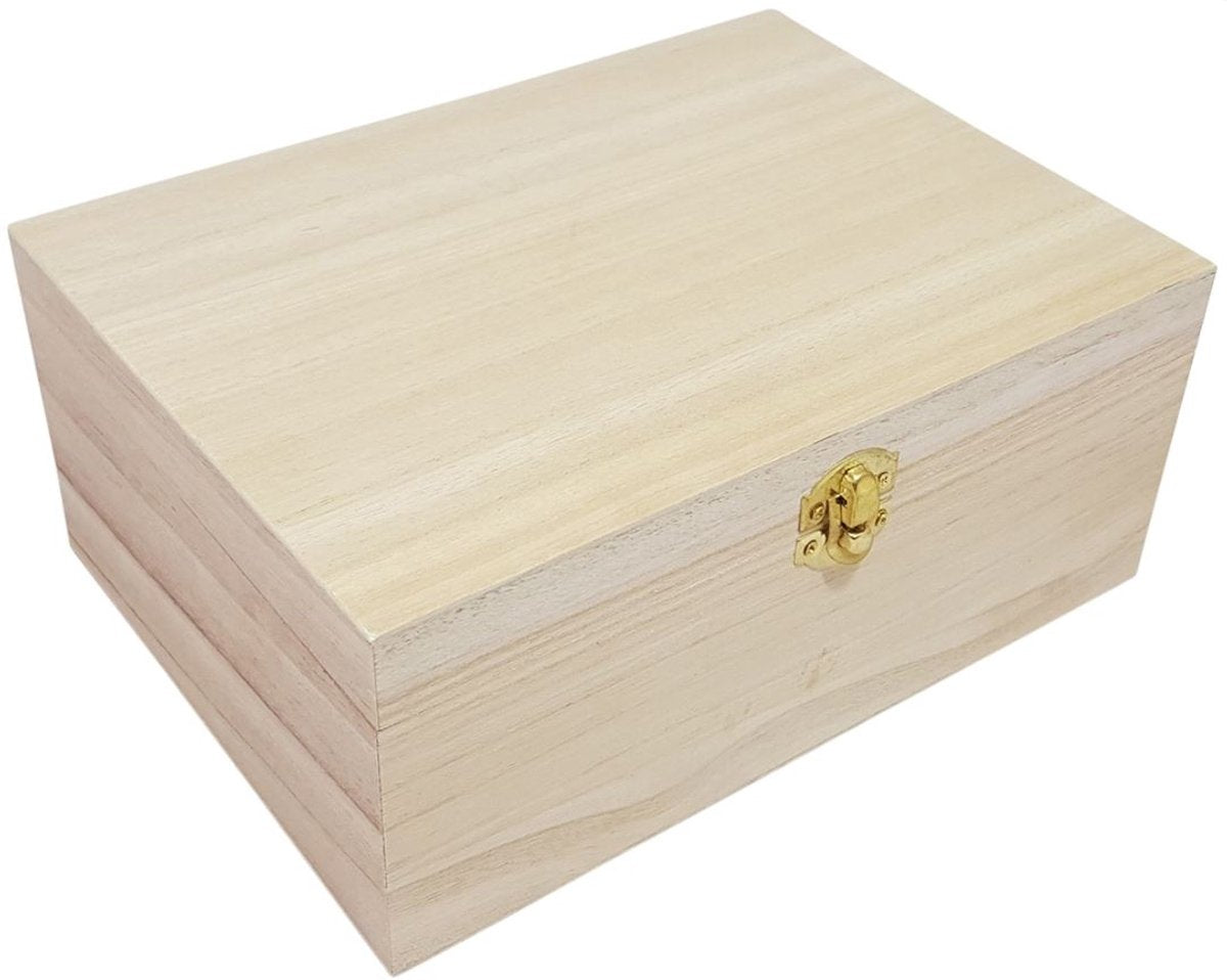 Merkloos Sans Marque Houten kist a5 formaat - klepdeksel - slotje - paulownia