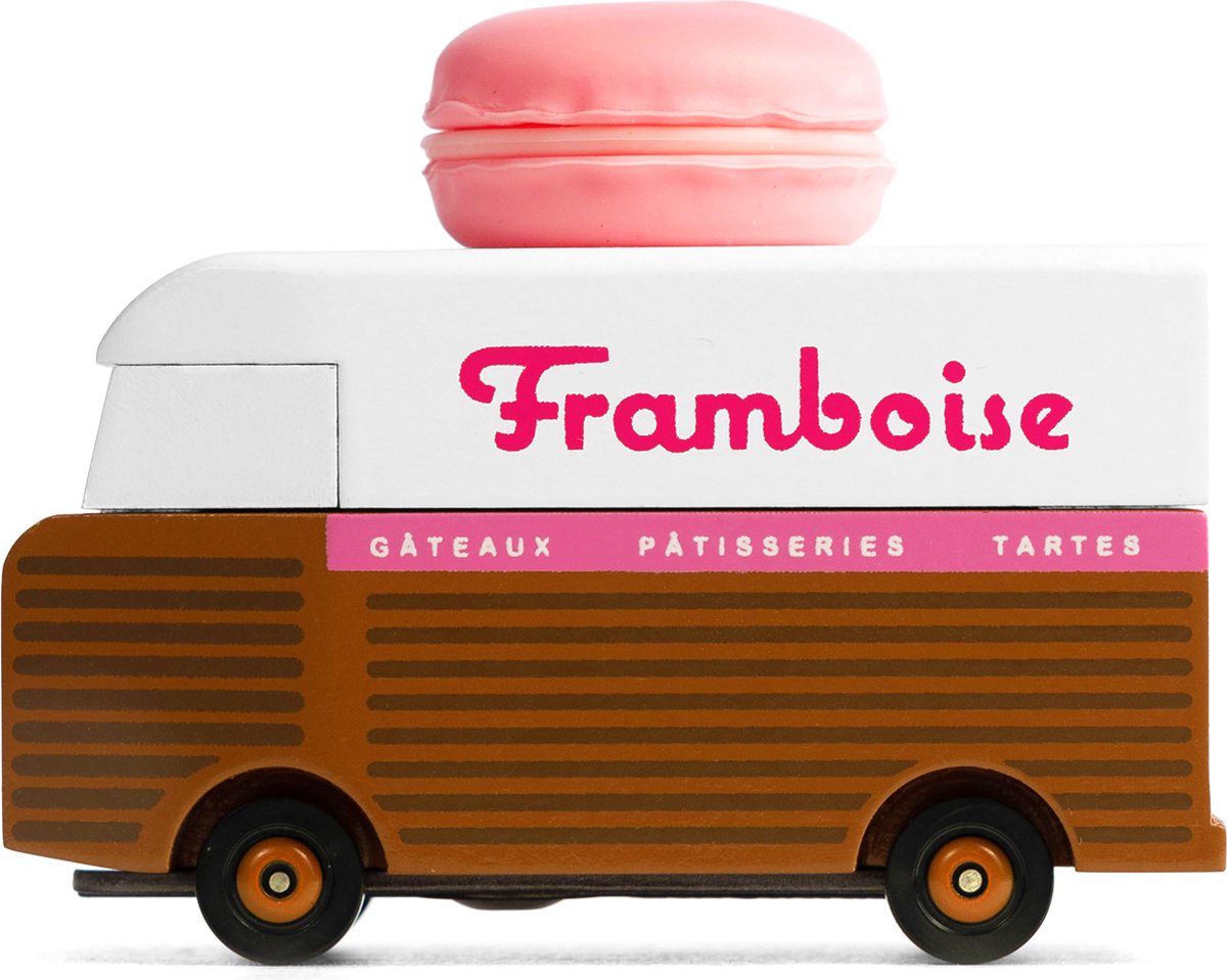 Candylab Toys Candycar vans: macaron van pink (h189) 8,4x4,1x6,5cm, wooden diecast, in giftbox, 3+