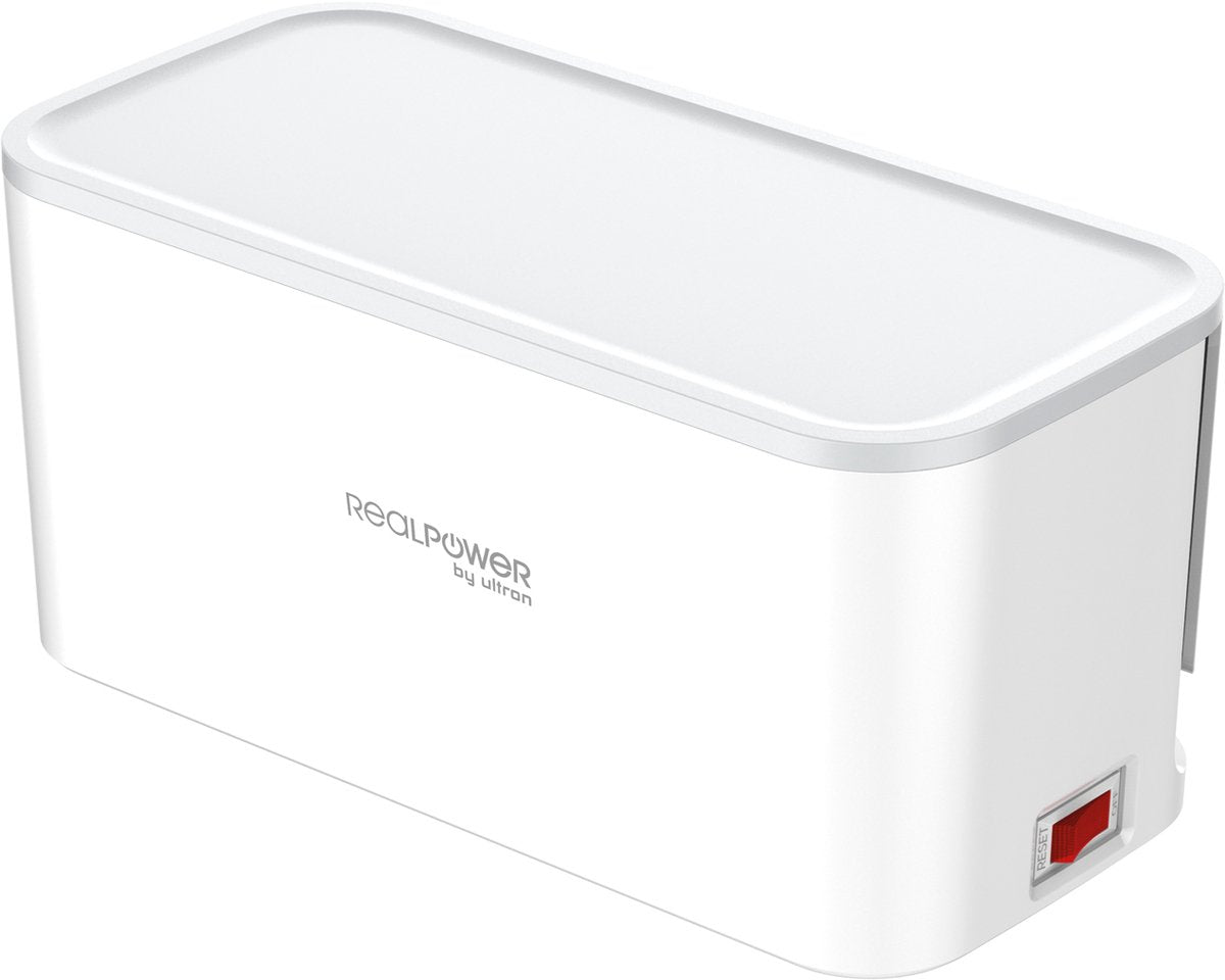 Real Power Realpower powerbox 522 - stekkerdoos in opbergbox - 2 x usb, 2 x usb-c, 5-poorts stekkerdoos - wit