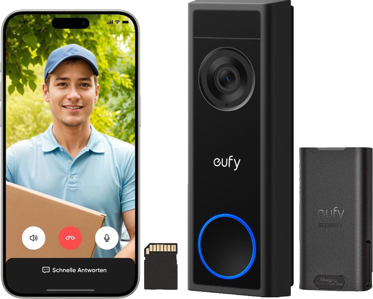 Eufy security c31 video deurbel - add-on - video doorbell - 2k resolutie - nachtzicht - draadloos batterij - live videogesprek - 24 7 opname - mens- en bewegingsdetectie - compatibel met homebase s380 - geen abonnementskosten