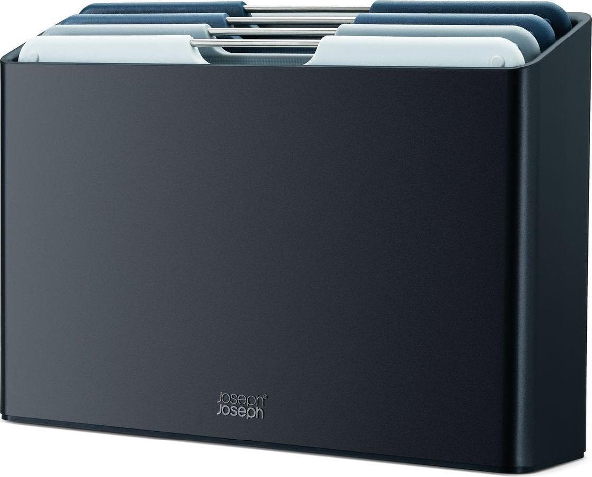 Joseph Joseph folio™ snijplankenset 4-delig – medium – lichtblauw – kleurgecodeerd – met opbergstand – rvs handgrepen