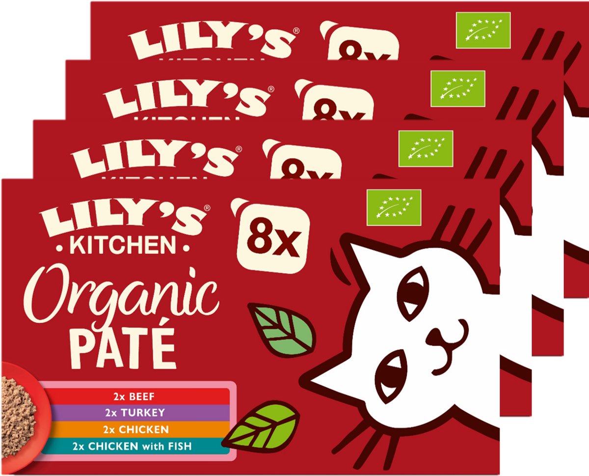 Lily's Kitchen - kattenvoer - natvoer - biologische patés multipack kip, rund, vis, kalkoen - 4 x 8 x 85 g