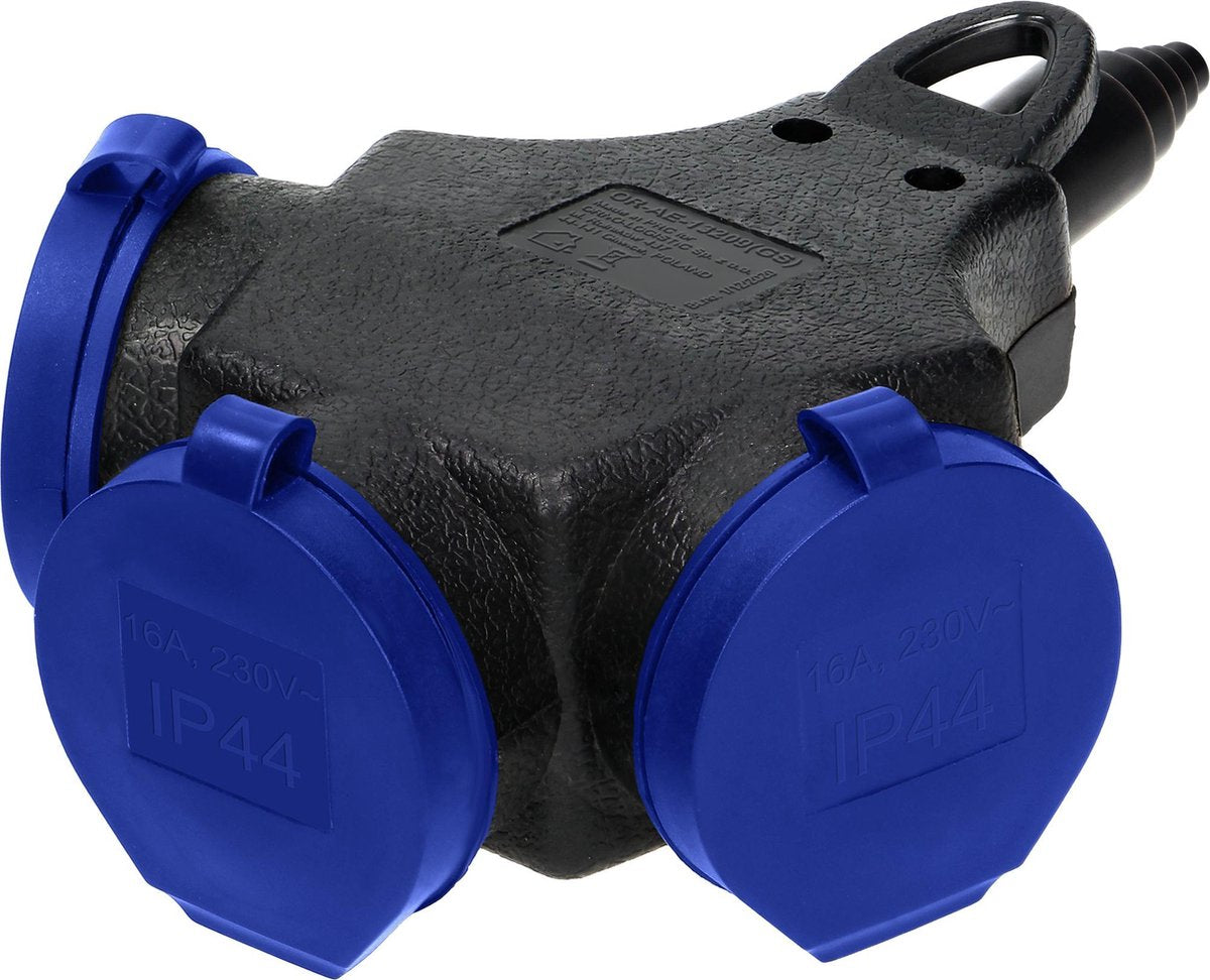 ORNO Heavy-duty stekkerdoos voor buiten - robuuste verdeelstekker schuko - stekkerblok 3-voudig - tuinstopcontact massief rubber - ip44 stof en spatwaterdicht - zwart