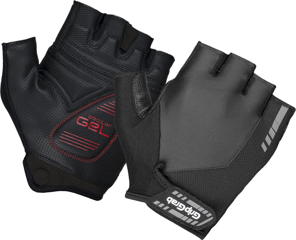 GripGrab - progel padded korte vinger zomer fietshandschoenen wielrenhandschoenen met padding - zwart - unisex - maat l