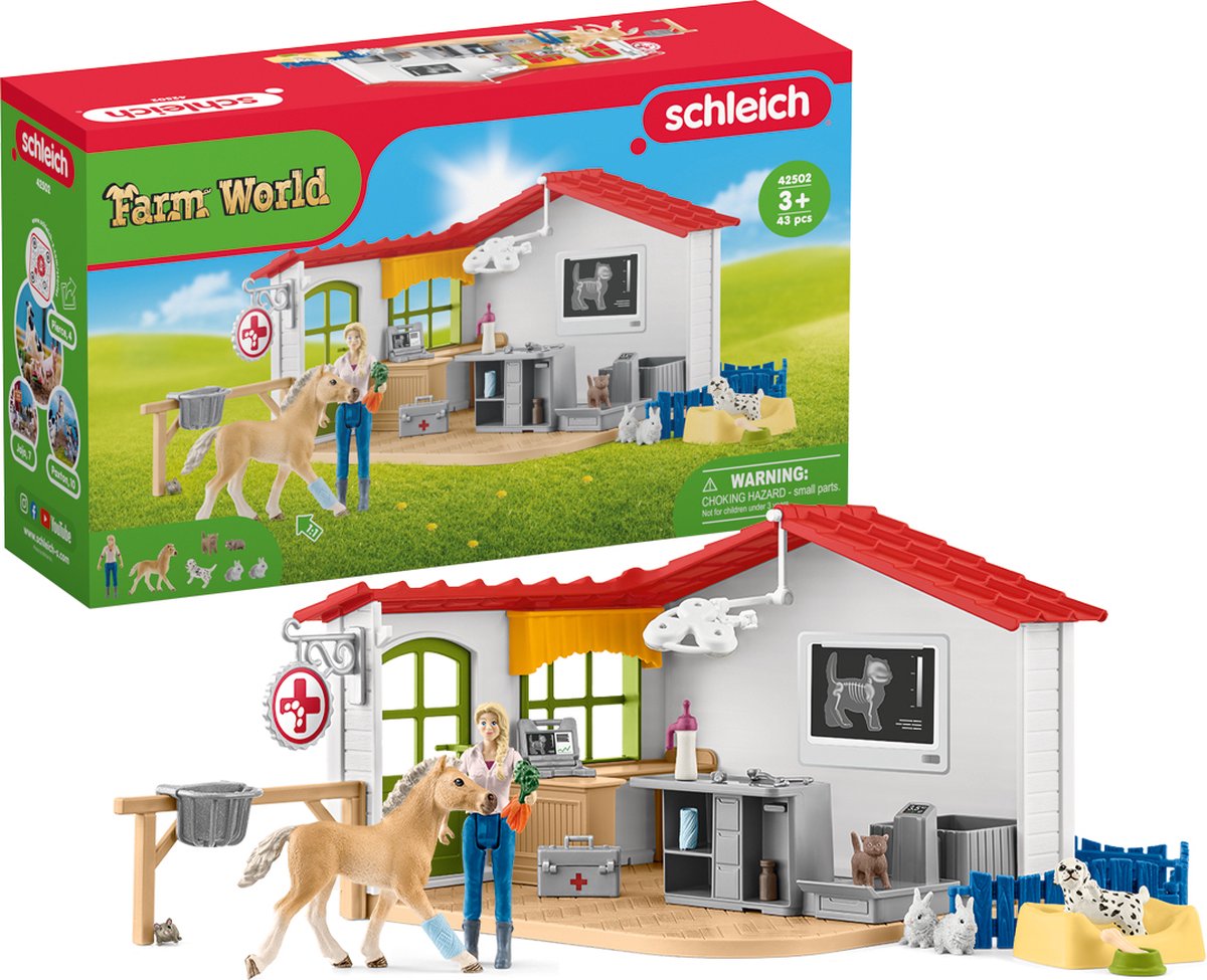 Schleich farm world speelfigurenset - dierenarts praktijk en huisdieren - kinderspeelgoed - vanaf 5 jaar - 27 onderdelen - 42502