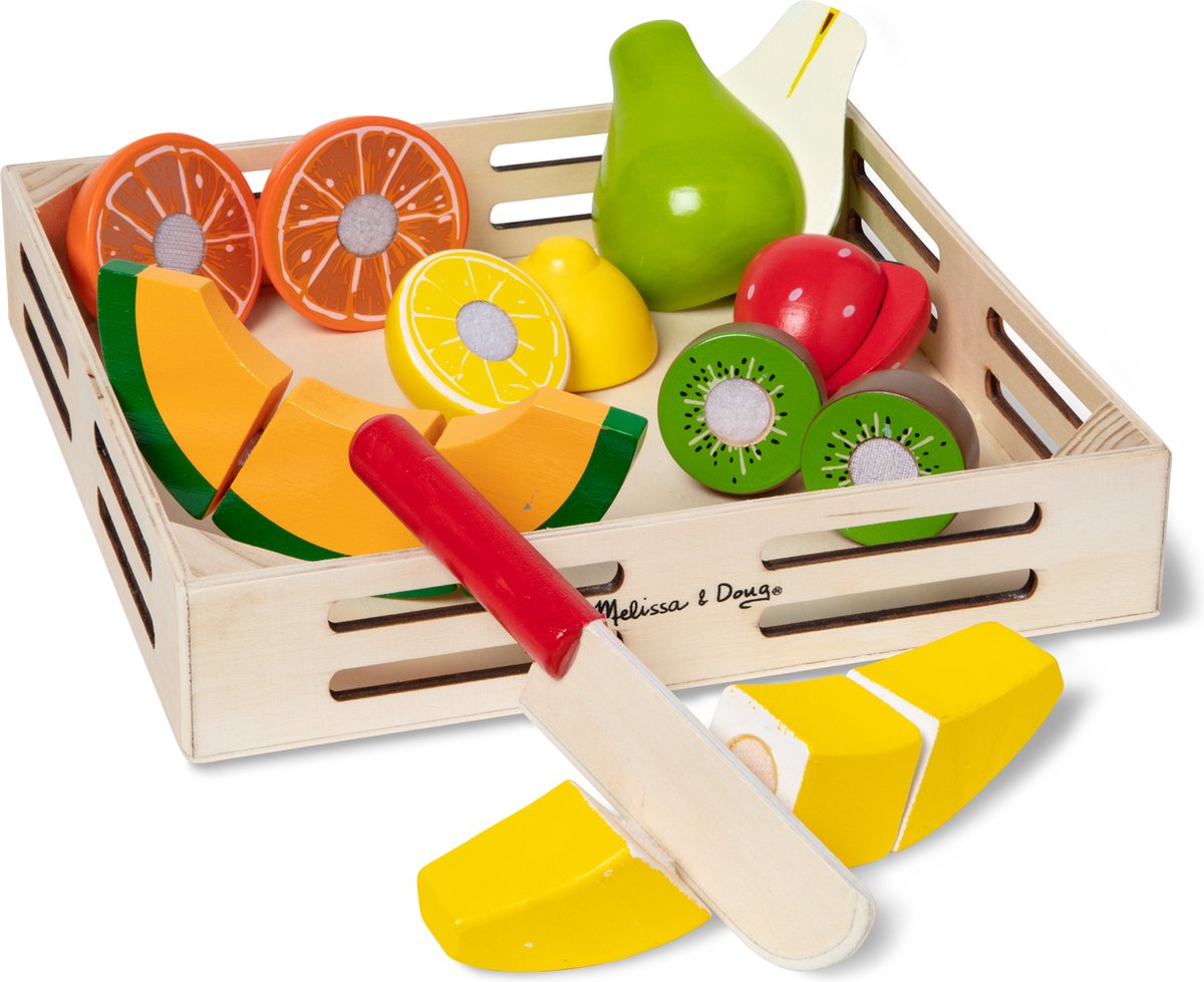 Melissa Doug set met snijdbaar fruit - the original (houten speeleten, houten kratje, 17 speelstukjes, geweldig cadeau voor meisjes en jongens - ideaal voor kinderen van 3, 4 en 5 jaar)