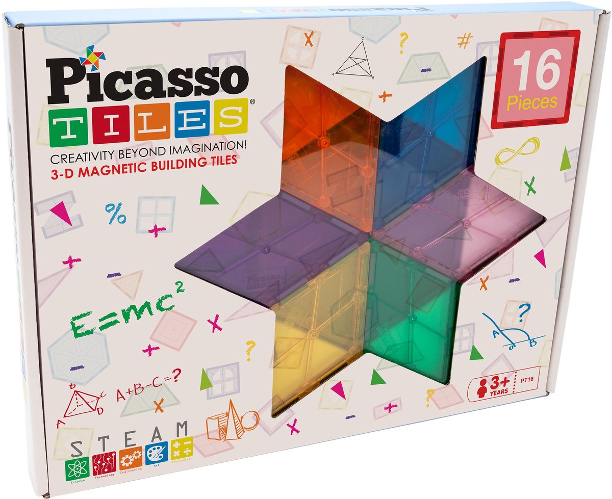 Picasso Tiles Tactic - constructiespeelgoed - magnetic tiles - magnetische tegels - geometry set - stem speelgoed - creatief bouwspeelgoed - 16-delig - vanaf 3 jaar