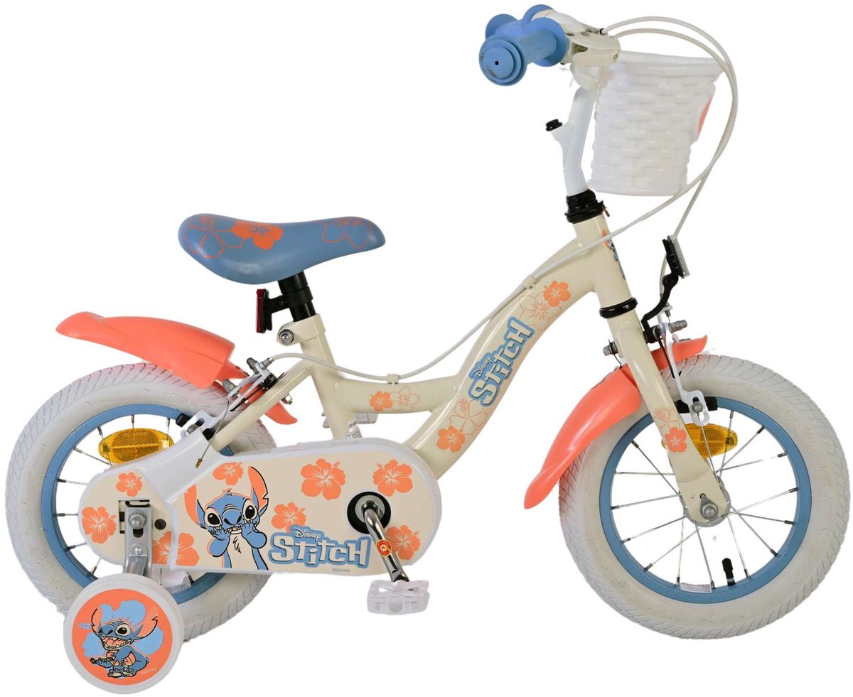 Volare Disney stitch kinderfiets - meisjes - 12 inch - twee handremmen - crème koraal blauw
