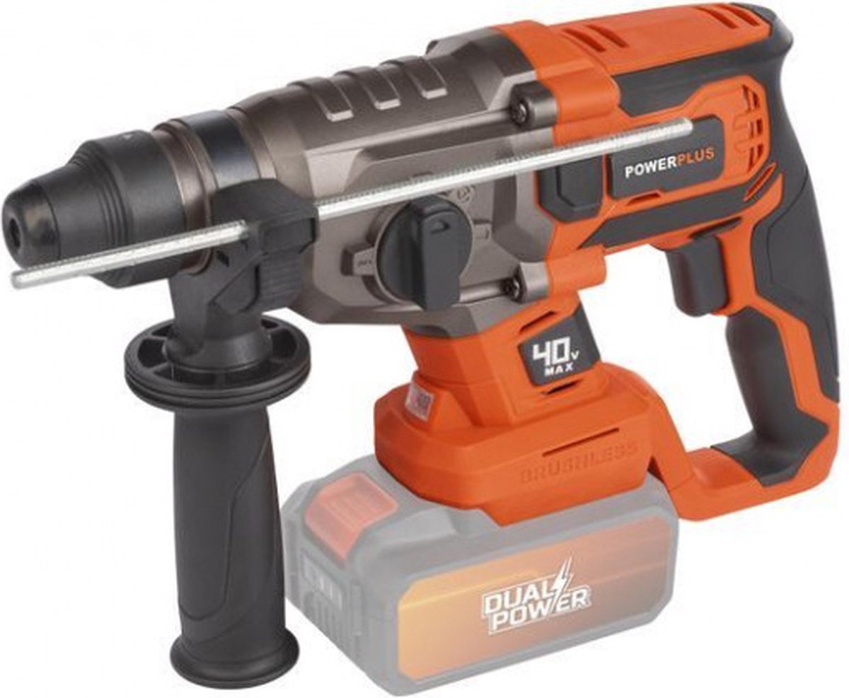 Powerplus Dual power accu klopboormachine powdp15680 - 4 in 1: boren hamerboren beitelen en beitelrotatie, 40 v boormachine, 3 j, links en rechts schroeven, zonder accu en lader