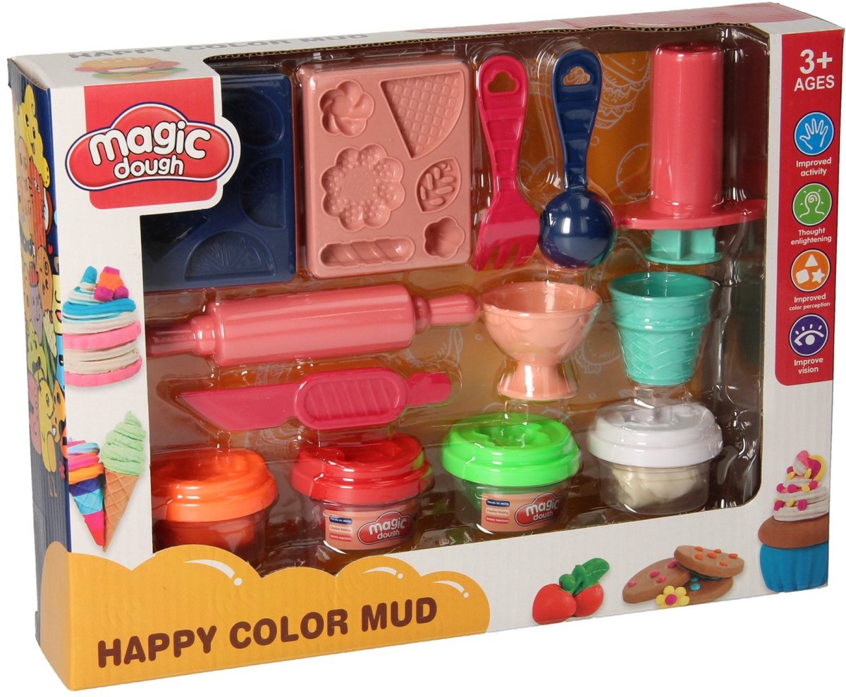 Lobbes Speelgoed BV Lobbes klei speelgoed set toetjes - 4 kleuren klei en accessoires.