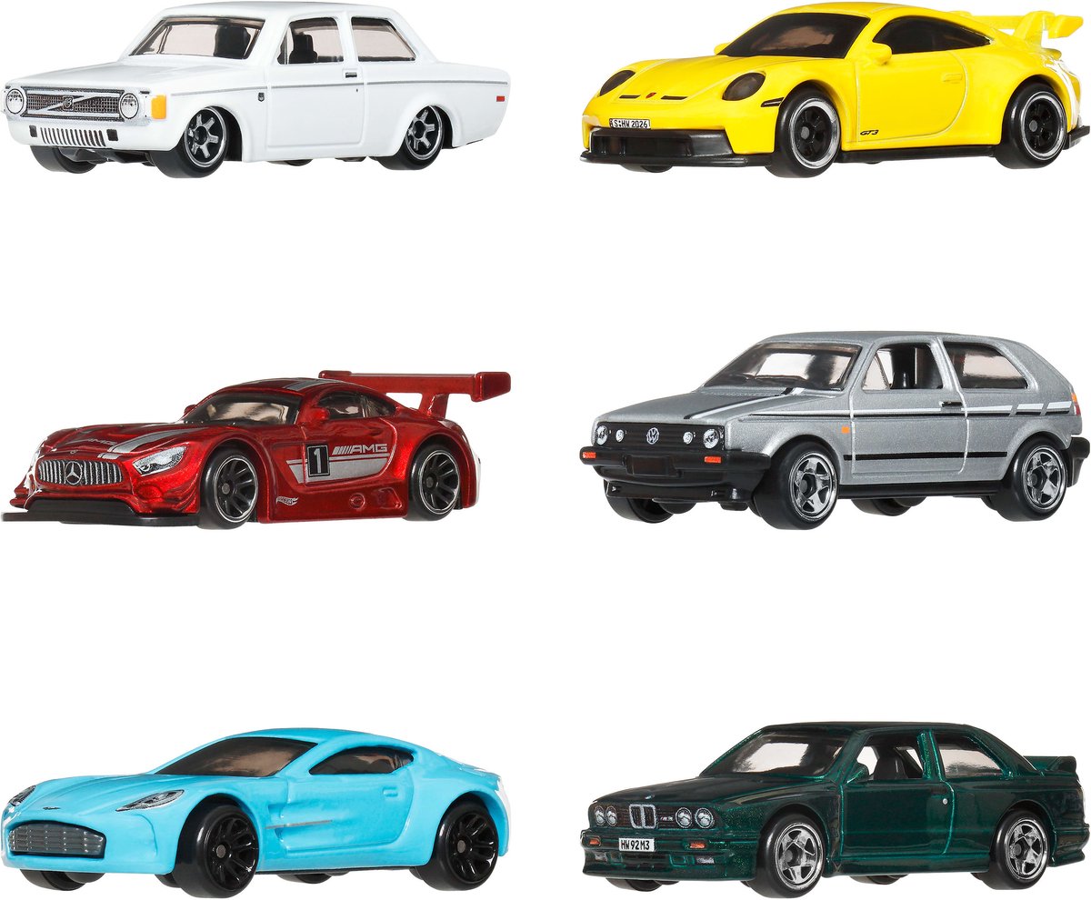 Hot Wheels metalen speelgoedauto's - set van 6 euro style voertuigen