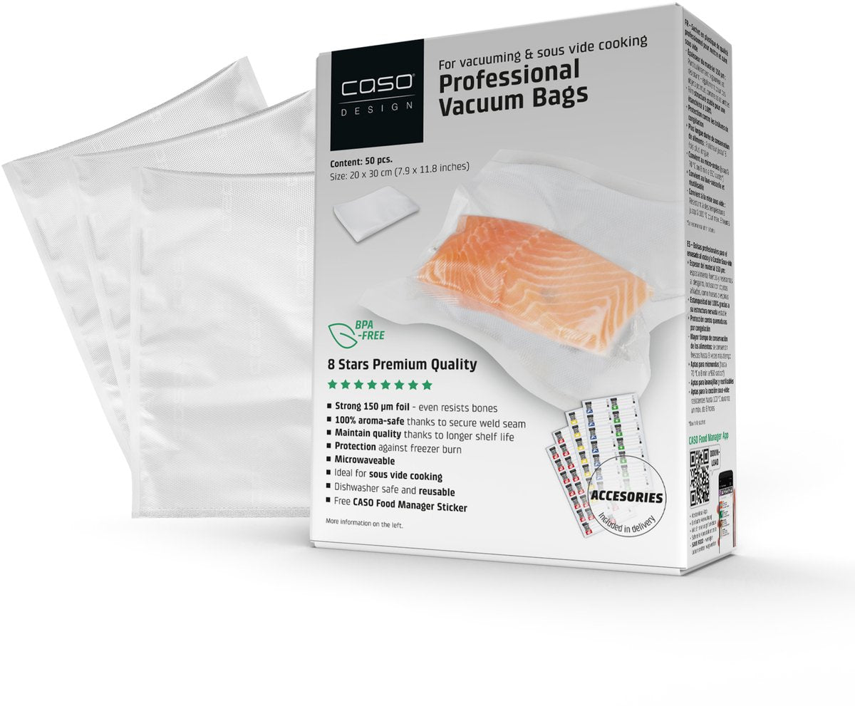 Caso Design Caso 1219 vacuüm zakjes – 20 x 30 cm – 50 stuks – kookvast, sterk scheurbestendig – geschikt voor sous-vide en magnetron