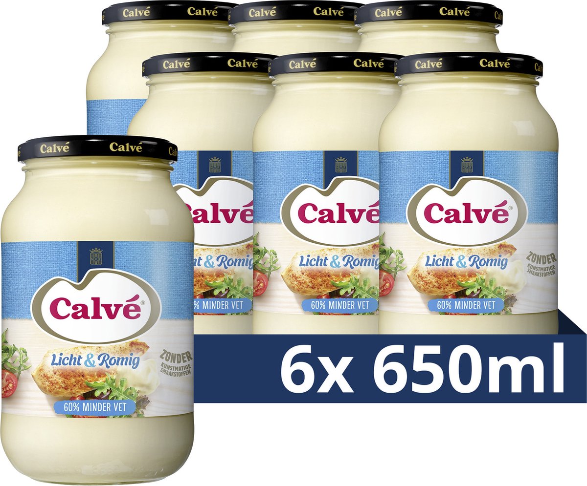 Calvé mayonaise pot - licht romig - zonder kunstmatige smaakstoffen - 6 x 650 ml