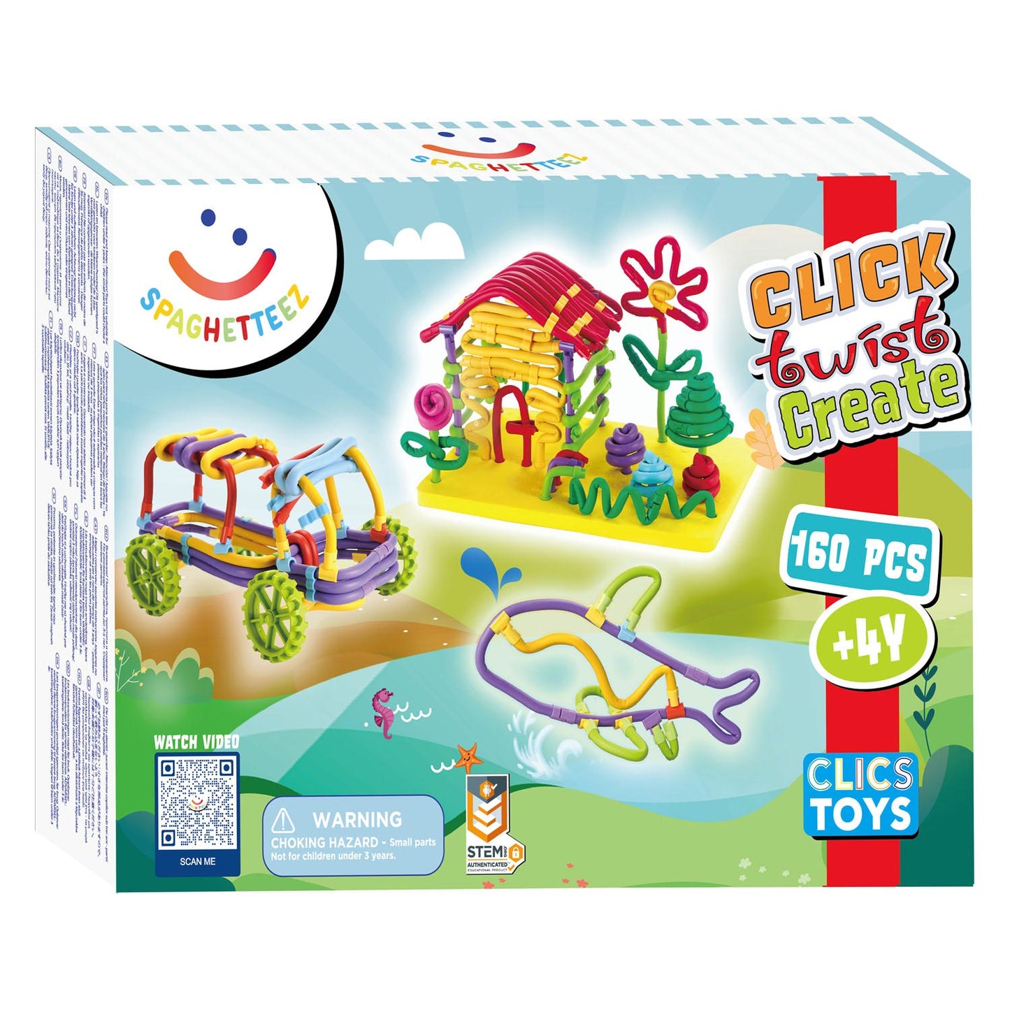 Clics Spaghetteez 3d art flexibele bouwstaafjes, 160dlg.