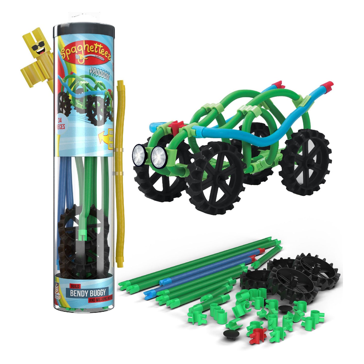 Clics Spaghetteez bendy buggy flexibele bouwstaafjes, 34dlg.