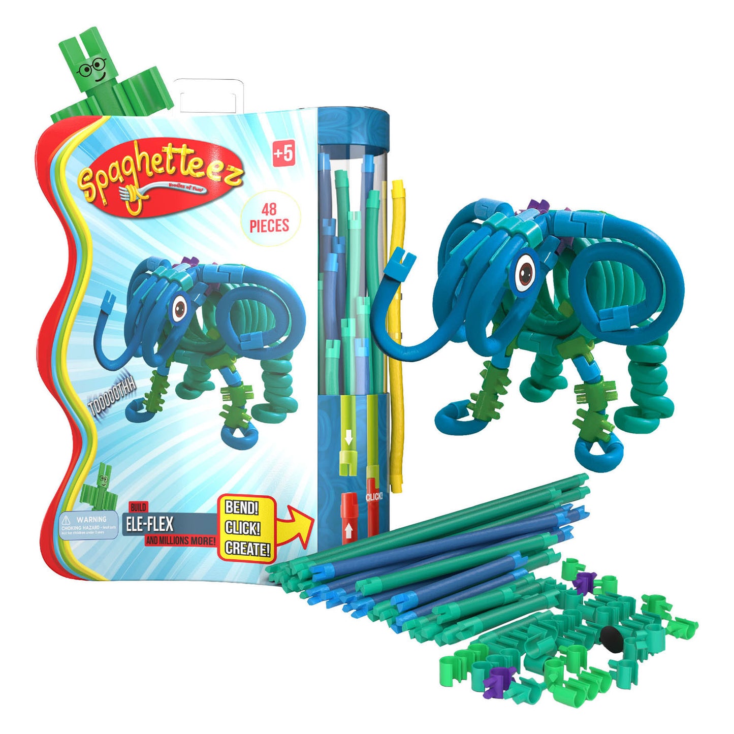 Clics Spaghetteez ele-flex olifant flexibele bouwstaafjes, 48dlg.