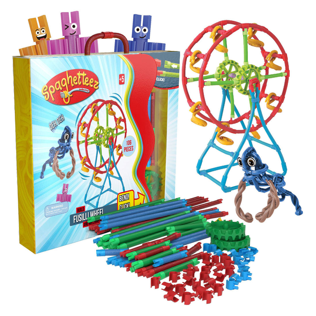 Clics Spaghetteez fusilli reuzenrad flexibele bouwstaafjes, 46dlg.