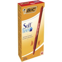 Balpen Bic Soft Feel kunststof houder rood drukknop grip clip navulbaar