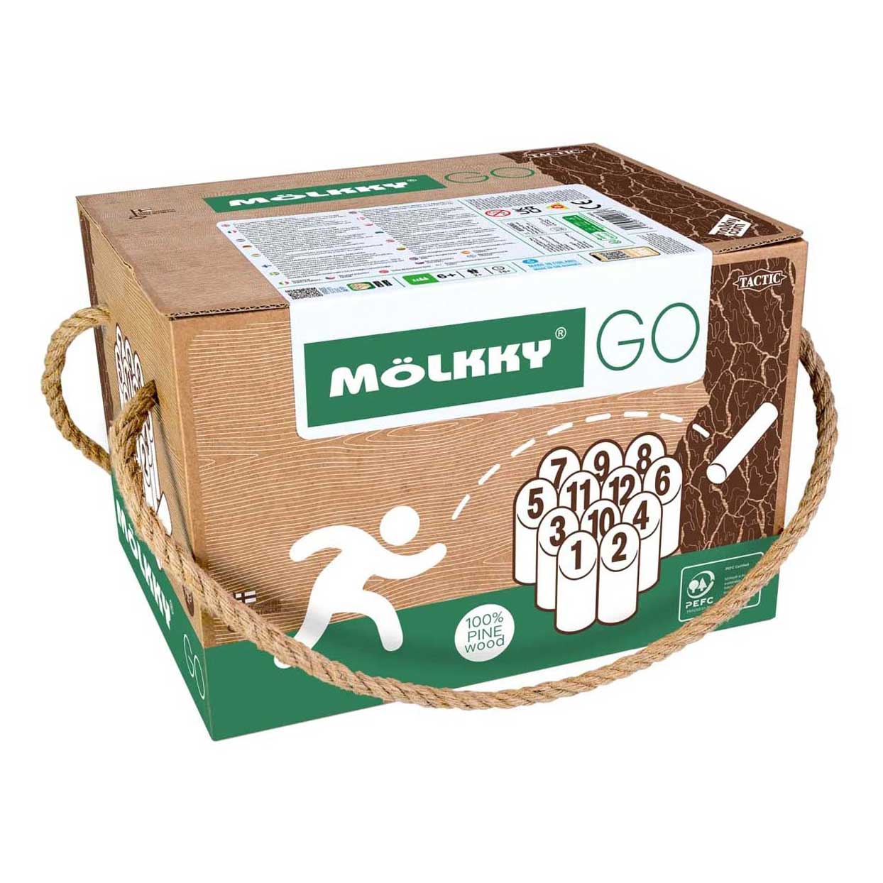 Selecta Molkky go grenenhout werpspel met 12 kegels