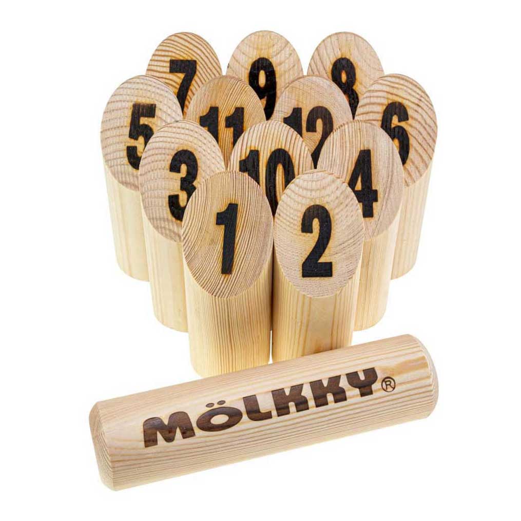 Selecta Molkky go grenenhout werpspel met 12 kegels