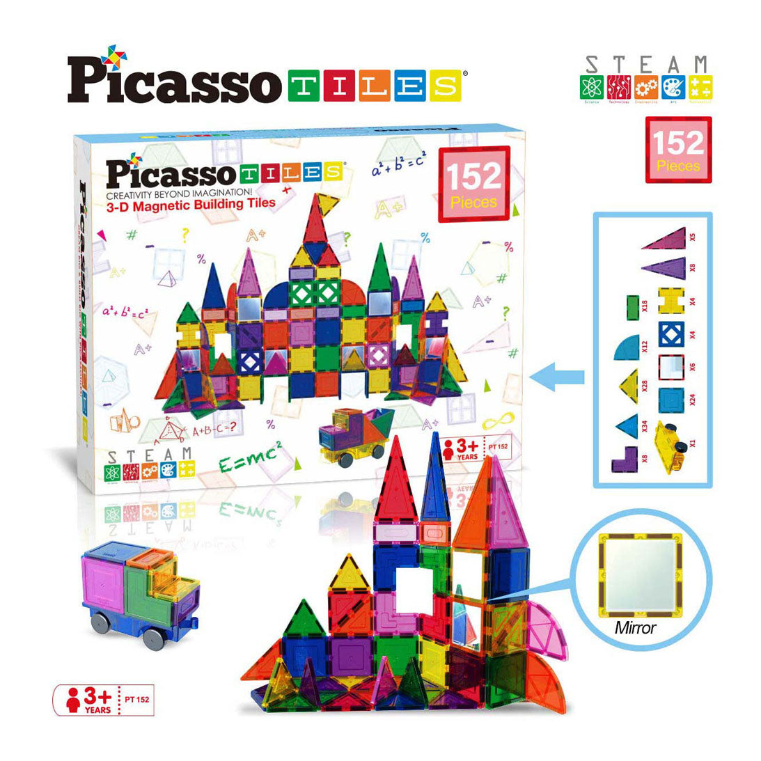 Selecta Picassotiles blocks and mirrors - magnetische bouwtegels, 152dlg.