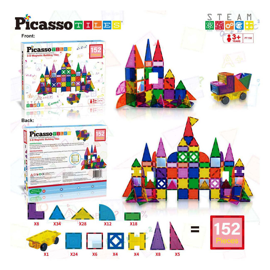 Selecta Picassotiles blocks and mirrors - magnetische bouwtegels, 152dlg.