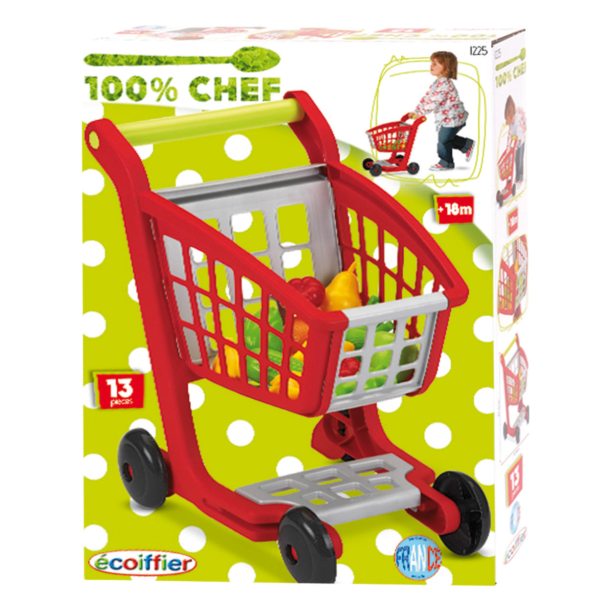 Ecoffier Ecoiffier 100% chef winkelwagen met boodschappen